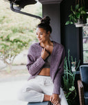 Burchett Cardigan | Knitting Pattern by Viktoria Shevchuk - modeled, open