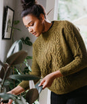 Rhyllis Pullover | Knitting Pattern by Cheryl Toy - modeled, front